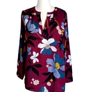 LOFT Ann Taylor Floral Split Neck Blouse Size Large